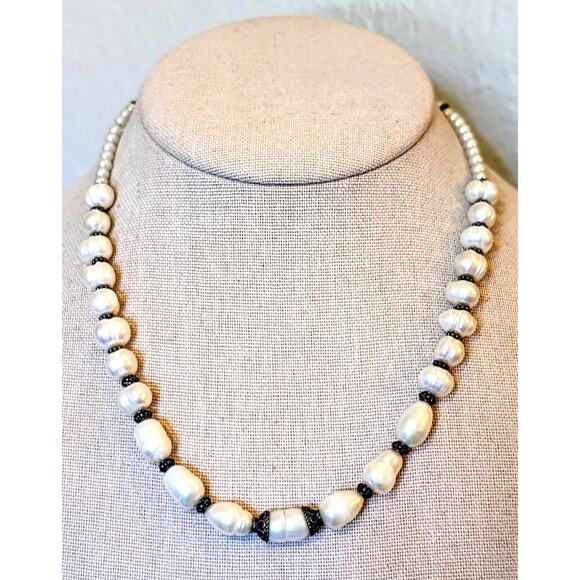 Vintage Freshwater Pearl 925 Sterling Silver Bali Bead Byzantine Hook Clasp - Picture 2 of 12